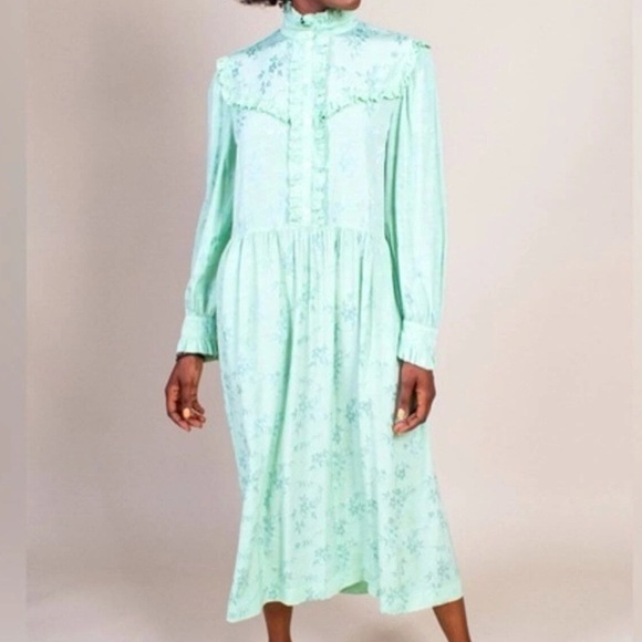 Raquel Allegra Luna Ruffle Neo Victorian Poet Dress Mint Green Size 3 - Picture 5 of 13